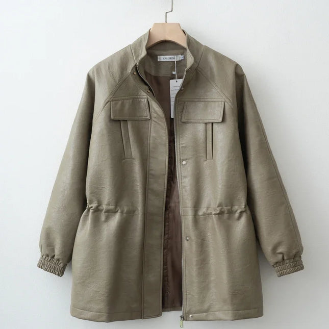 Kunstskinnjakke for Dame – Justerbar Midje & Elegant Design | Trendy Høstjakke 2025