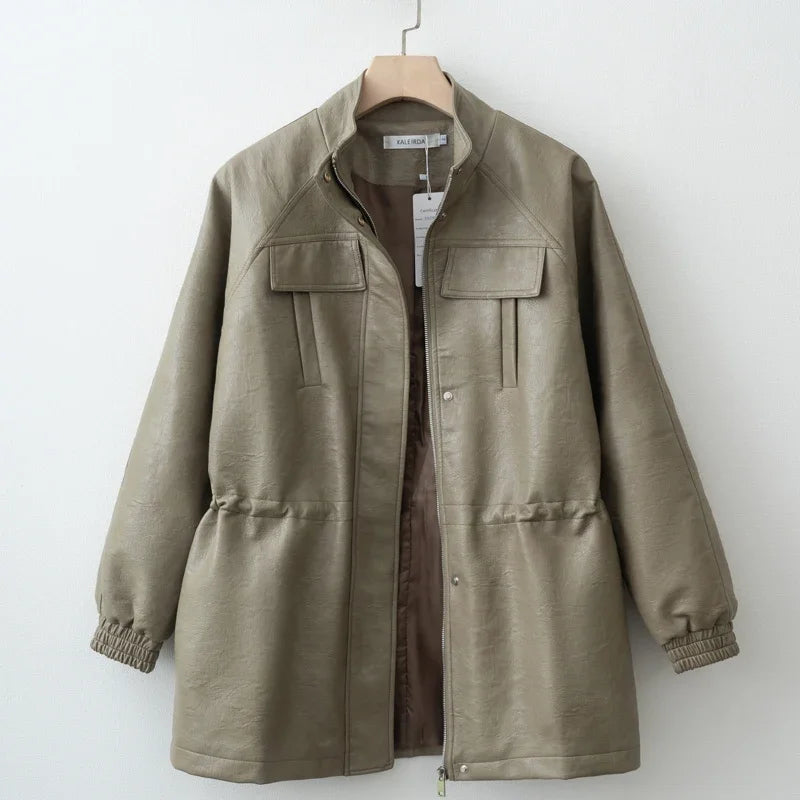 Kunstskinnjakke for Dame – Justerbar Midje & Elegant Design | Trendy Høstjakke 2025