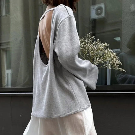 Strikkegenser for Kvinner – Myk Bomullsgenser med Åpen Rygg | Løs, Trendy og Elegant til Høst og Vinter