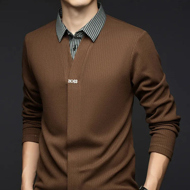 Herregenser med Skjortekrage – Strikket Langermet Genser til Høst og Vinter | Elegant og Komfortabel Topp i Klassisk Stil