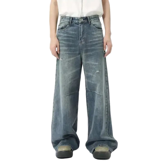 Amerikanske Denim Jeans for Menn – Løse, Rette Bukser i Vasket Stil | Casual Wide Leg Jeans Sommer 2024