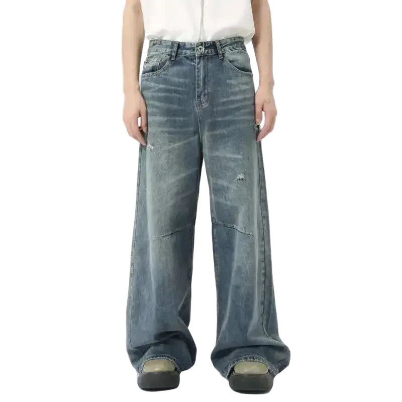 Amerikanske Denim Jeans for Menn – Løse, Rette Bukser i Vasket Stil | Casual Wide Leg Jeans Sommer 2024