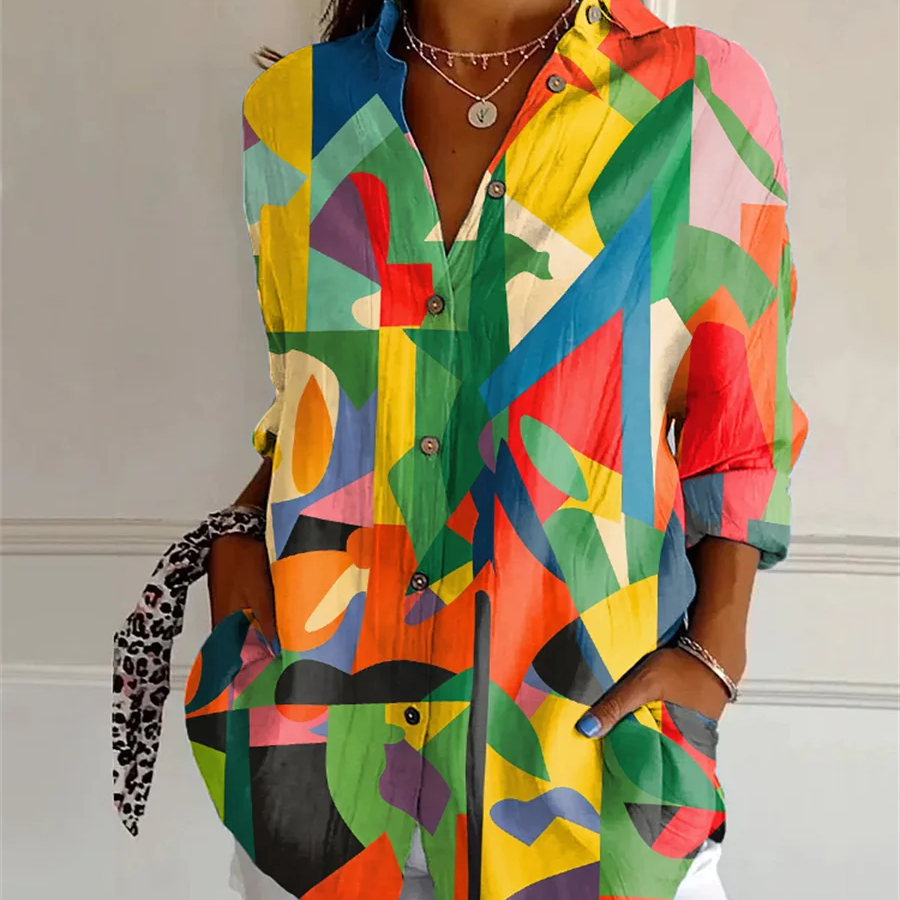 Sommerlig Hawaii-skjorte for Kvinner – 3D Iskrem-Print, Oversize Passform & Festlig Stil