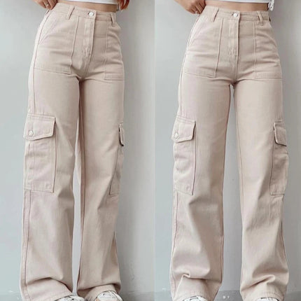 Vintage Cargo Bukser til Dame – Trendy Y2K Parachute Pants i Beige