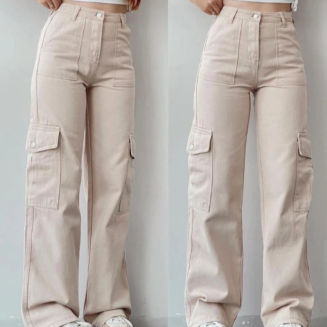 Vintage Cargo Bukser til Dame – Trendy Y2K Parachute Pants i Beige
