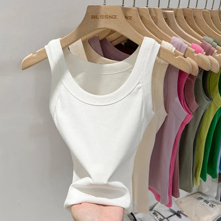 Ribbestrikket Rundhalset Topp – Basic Sommer Singlet for Dame