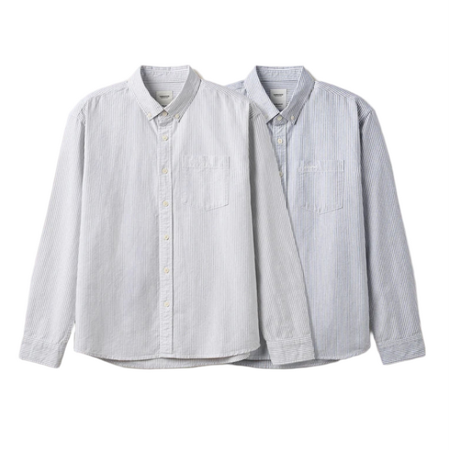 Klassisk Stripet Skjorte for Menn – Oversized Oxford Skjorte i 100 % Bomull | Smart Casual Stil til Høst og Vinter 2025