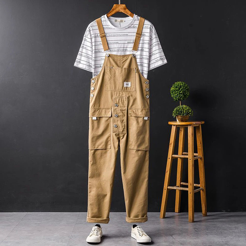 Retro Arbeidsoverall for Herre – Løs Passform i Khaki, Trendy Streetwear-Stil (2024 Nyhet)