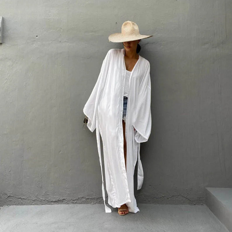 Sommer Kimono Strandkjole – Lett omslagskjole med belte
