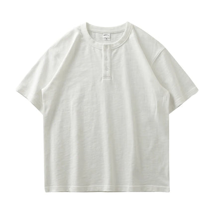 Tykk Henley T-skjorte til Herre – 100% Bomull, Oversized Passform (320g)