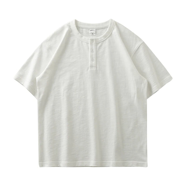 Tykk Henley T-skjorte til Herre – 100% Bomull, Oversized Passform (320g)