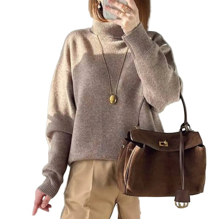 Ullgenser for Dame – Høyhalset Myk Strikkegenser med Lange Ermer | Varm, Klassisk & Komfortabel til Vinteren