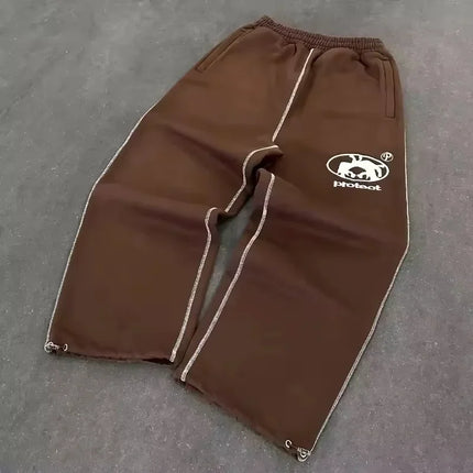 Y2K Joggebukse – Grå Brodert Streetwear | Unisex Retro Hip Hop Sweatpants