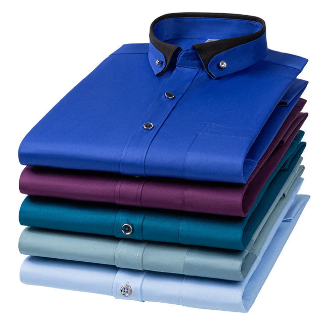 Formell Skjorte for Menn – Krøllfri Business-Skjorte med Stretch og Brystlomme | Elegant og Komfortabel til Jobb og Fritid