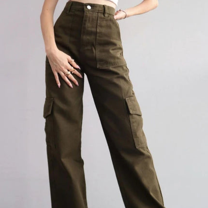 Vintage Cargo Bukser til Dame – Trendy Y2K Parachute Pants i Beige