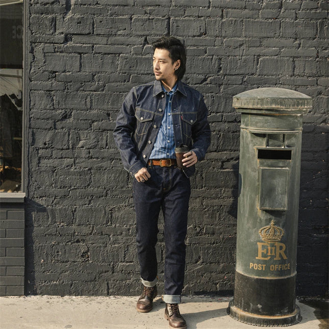 Slim Straight Jeans for Menn – 12oz Rinsed Red Selvedge Denim | Klassiske Tidløse Jeans i Premium Kvalitet