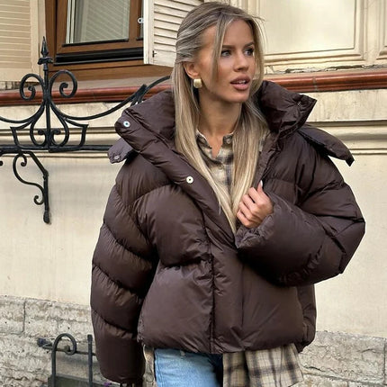 Kort Bomullsjakke for Dame – Hettejakke med Ståkrage | Løs & Elegant til Høst og Vinter