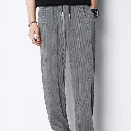 Hvite Ice Silk Sommerbukser for Herre – Lette, Vide Streetwear Bukser