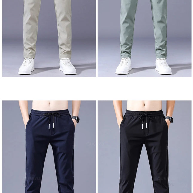 Tynne Herrebukser til Vår og Sommer – Grønn, Ensfarget med Applikasjonsdetaljer og Lommer