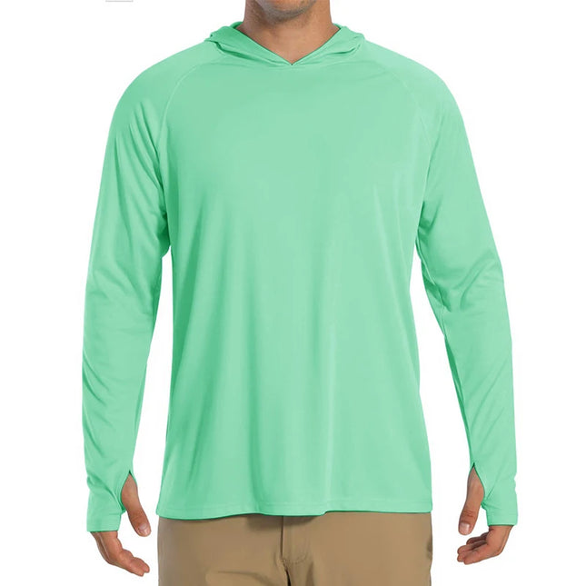 Herre UV-Beskyttende Hettegenser – UPF 50+ Langermet T-skjorte | Hurtigtørkende Sommer- & Treningsplagg