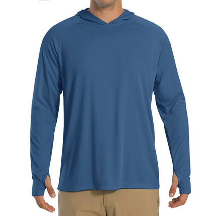 Herre UV-Beskyttende Hettegenser – UPF 50+ Langermet T-skjorte | Hurtigtørkende Sommer- & Treningsplagg