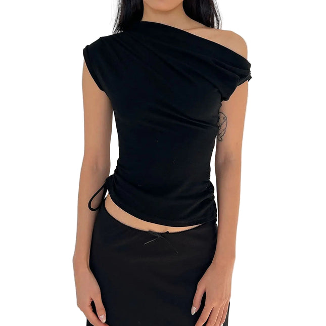 Énskulders Ribbestrikket Topp – Trendy Dame T-skjorte