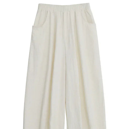 Hvite Vide Bukser for Dame – Høyt Liv, Elastisk Midje & Elegant Plisserte Sommerbukser 2025