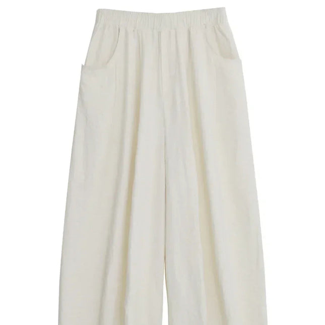 Hvite Vide Bukser for Dame – Høyt Liv, Elastisk Midje & Elegant Plisserte Sommerbukser 2025