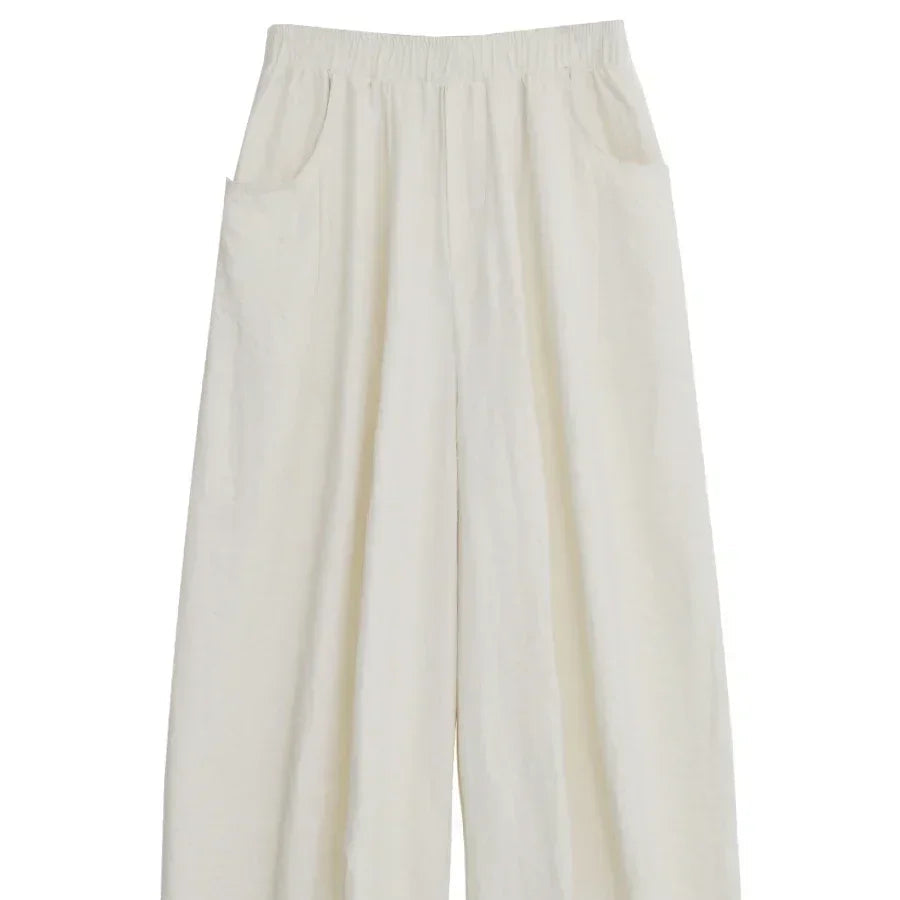 Hvite Vide Bukser for Dame – Høyt Liv, Elastisk Midje & Elegant Plisserte Sommerbukser 2025