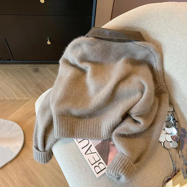 Strikket cardigan med polokrage – langermet, løs passform (dame)