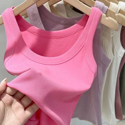 Ribbestrikket Rundhalset Topp – Basic Sommer Singlet for Dame