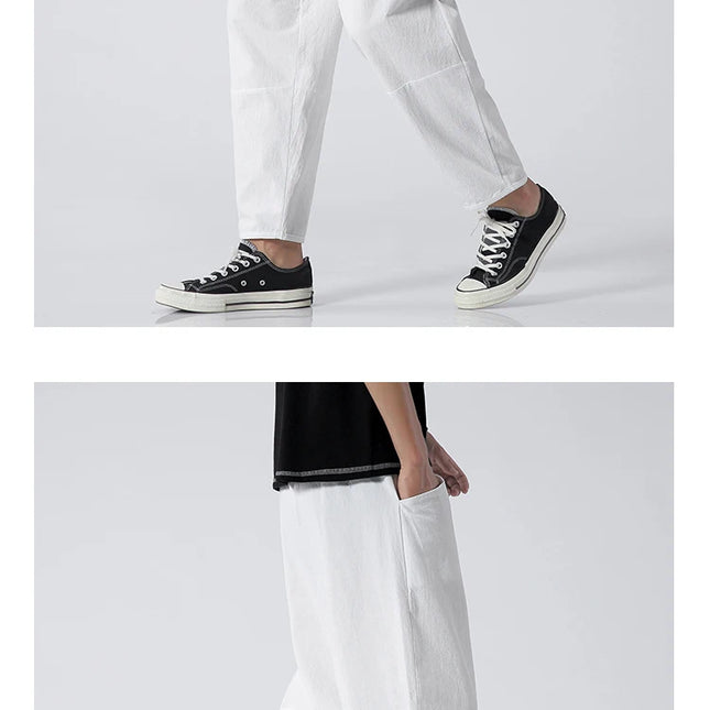 Trendy Herrebukser i 100% Bomull – Japanskinspirert, Løs Passform og Cropped Lengde (opptil 5XL)