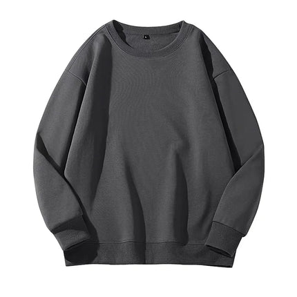 Unisex Heavyweight Genser – Rund Hals, Ensfarget & Løs Passform | Casual & Sporty Stil