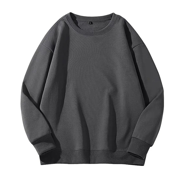 Unisex Heavyweight Genser – Rund Hals, Ensfarget & Løs Passform | Casual & Sporty Stil