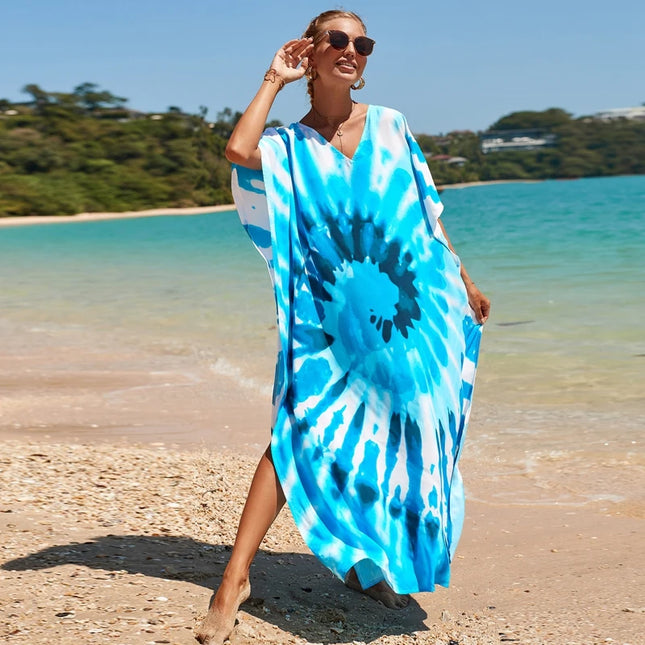 Bohemsk Tie-Dye Kaftan – Elegant, Luftig Maxi Sommerkjole i Rayon