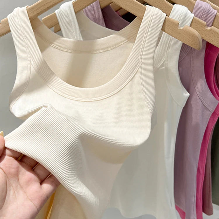 Ribbestrikket Rundhalset Topp – Basic Sommer Singlet for Dame