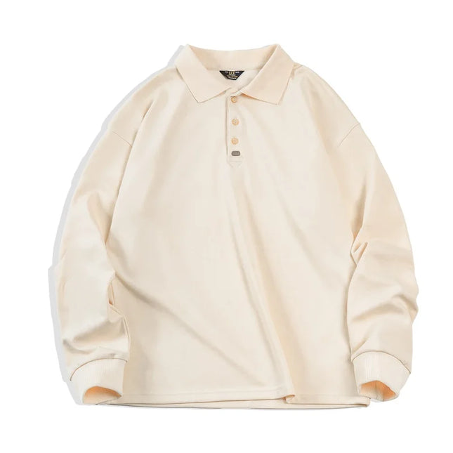 Herre Oversized Polo Skjorte – Vintage Langermet Business Casual Topp