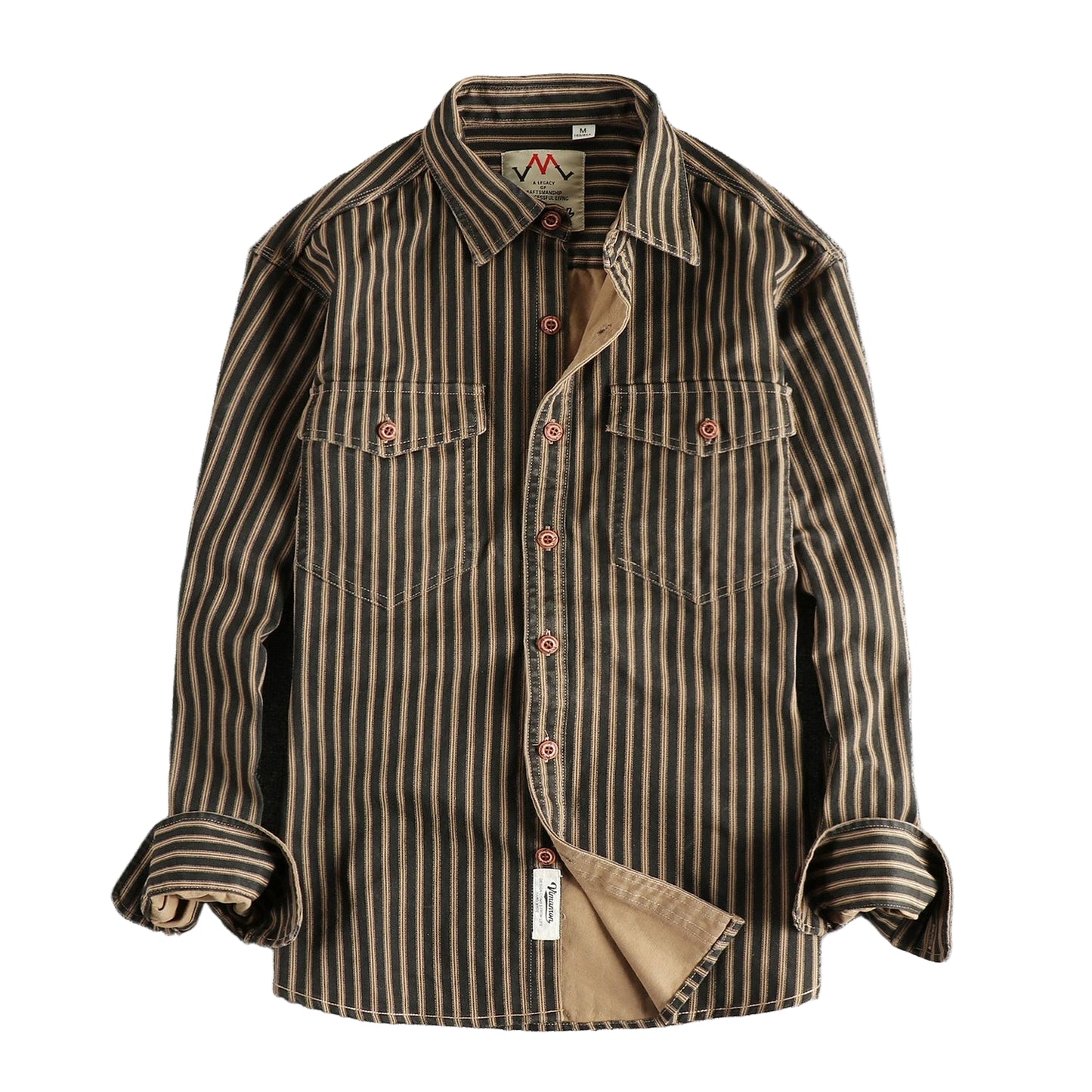 Retro Stripet Skjorte for Menn – Amerikansk Vasket Look med Lommer | Casual Langermet Skjorte for Høst og Vinter 2025