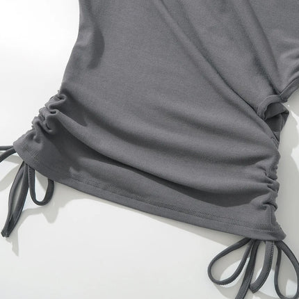 Énskulders Ribbestrikket Topp – Trendy Dame T-skjorte