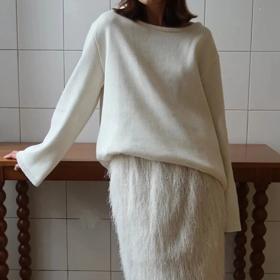 Strikkegenser for Kvinner – Myk Bomullsgenser med Åpen Rygg | Løs, Trendy og Elegant til Høst og Vinter