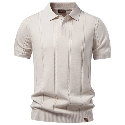 Stripet poloskjorte for menn med sval silkefølelse og klassisk golfstil