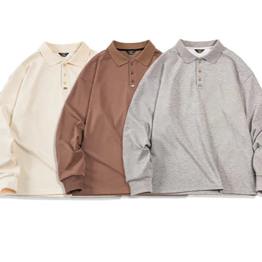 Herre Oversized Polo Skjorte – Vintage Langermet Business Casual Topp