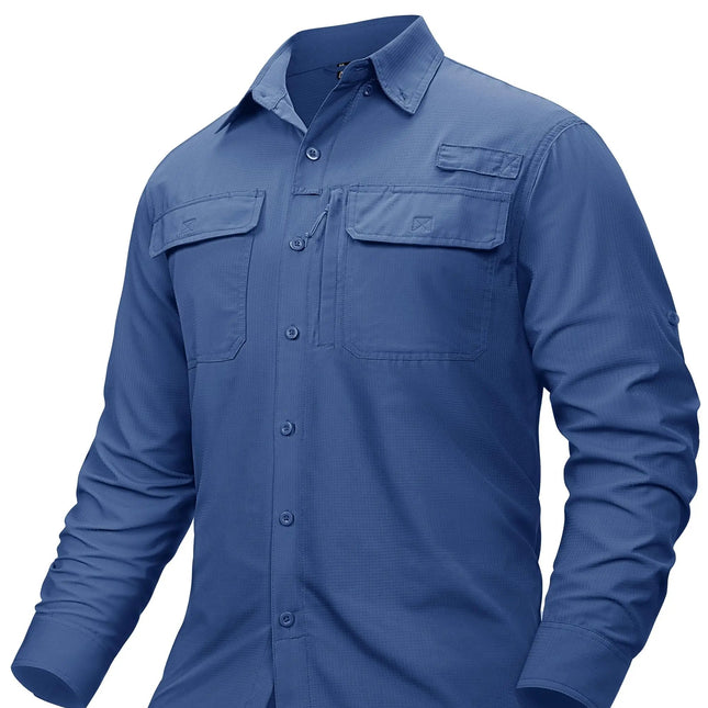 Hurtigtørkende Fiske- og Tur-Skjorte for Menn – UPF 50+ Solbeskyttelse | Pustende Skjorte med Mesh og Lommer