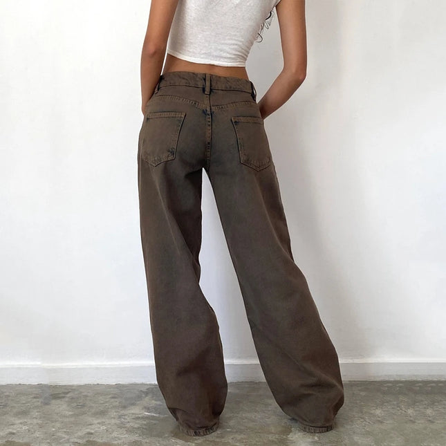 Y2K Baggy Jeans – Lav Midje & Vide Bein for Kvinner