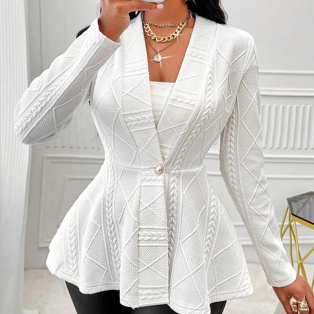 Elegant Dameblazer – Tykk Jacquard Jakke til Høst og Vinter