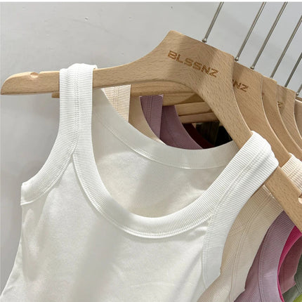 Ribbestrikket Rundhalset Topp – Basic Sommer Singlet for Dame