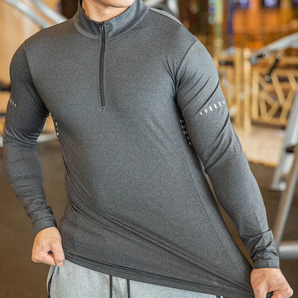 Langermet Treningsgenser for Menn – Hurtigtørkende Halv-Zip Kompresjonstopp | Vermieten und Pustende Sportsgenser to Gym og Løping