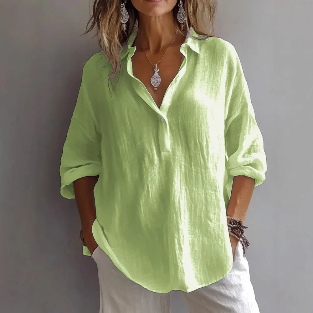 Vår/Sommer Oversized Skjorte – V-hals, Casual og Elegant til Hverdag og Kontor