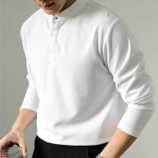 Herre Polo Skjorte med Ståkrage – Ensfarget Langermet Henley T-skjorte | Elegant Business Casual Stil (M–4XL)