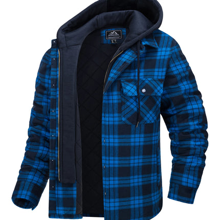 Vinter Skjortejakke for Menn med Avtakbar Hette – Tykk Rutete Flanell med Fleecefôr | Varm og Slitesterk Jakke til Kaldt Vær